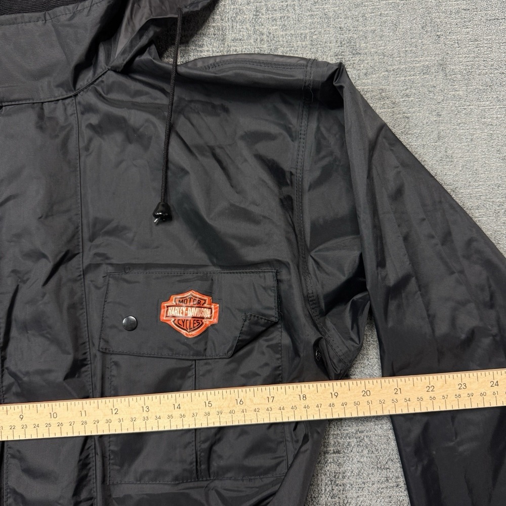 Harley Davidson Rain Jacket Womens Small Black Wind Resistant Hood Pockets Logo - Picture 11 of 13